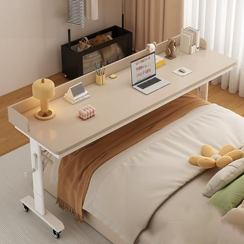 DSEWTEZXI Höhenverstellbar Mobile Schlafzimmer betttisch, modern Arbeit Desk auf Rollen, laptoptisch Tisch mit Rollen, pflegebett beistelltisch mit schallwand, für Zuhause und Krankenhaus.