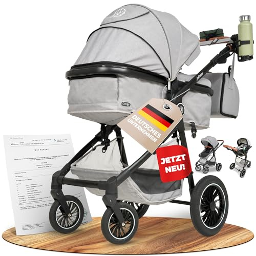Kinderwagen 3 in 1 [Babywagen & Autositz] mit Babyschale Fahrgestell Kombi als Set | Stroller Baby | 5-Punkt Sicherheitsgurt Kinderwagen Buggy Reisebuggy Buggys | Babywagen
