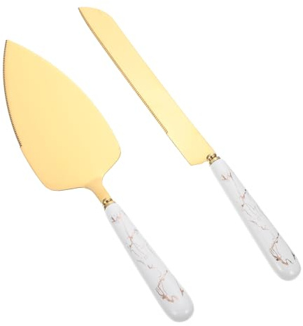 BESPORTBLE Set de Couteau et Spatule à Gâteau Mariage avec Manche Céramique Outil Coupe-beurre Inoxydable Antirouille Design Créatif et Prise Confortable pour Pâtisserie et Service Délicat