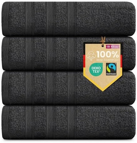 B!HOME 4er Set Premium Handtücher [100% Baumwolle] 50x100 cm, schwarz | Handtücher Weich, Saugstark & Pflegeleicht / Handtuch Perfekt für Bad, Gym & Reisen