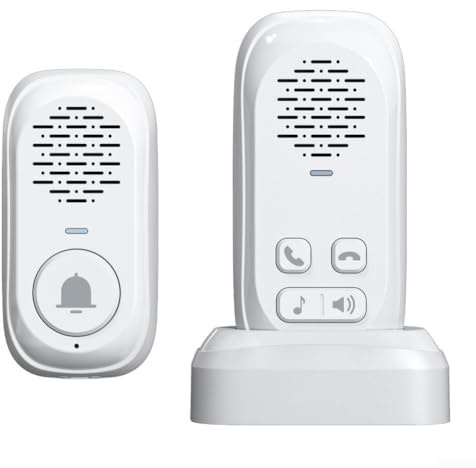 UrbanHui Citofono senza fili con comunicazione a lungo raggio fino a 300 m, unità esterna impermeabile e alimentato a batteria per la sicurezza domestica e la connettività (bianco)