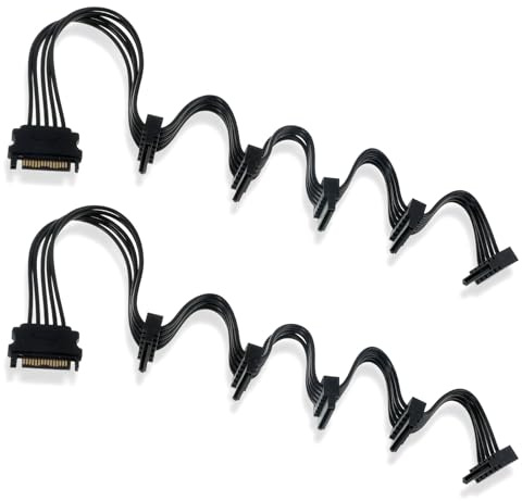 Ezymivs 2Pack Sata Power Splitter Cables 1 to 5 19.7 in (500 mm), 15 Pin Sata to 5 Satas Power Splitter Extension Cable for HDD, SSD, Optical Drives