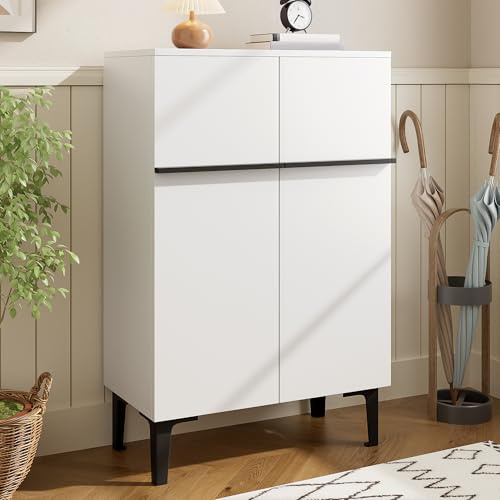 Jaxenor Schuhschrank mit Doppeltüren, Schuhkommode mit Verstellbaren Einlegeböden, Shoe Cabinet, Praktischer Aufbewahrungsschrank, Weiß