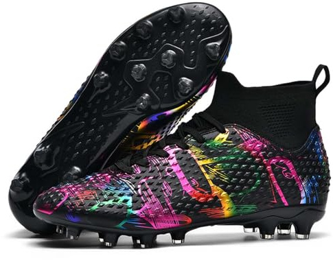 Scarpe da Calcio per Ragazzi con Tacchetti a per Trazione Ottimale e Controllo su Terreni Compatti (Black, 13-13.5 Years)