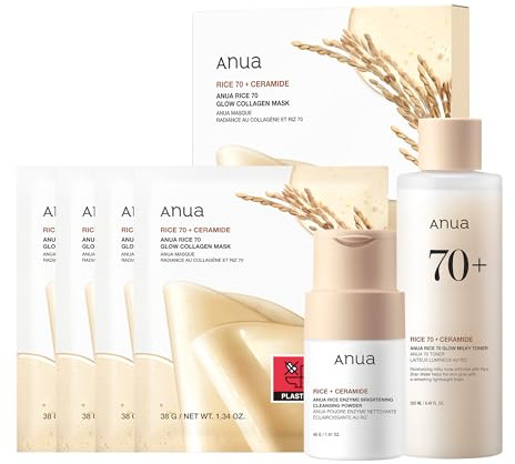 Anua Rice Radiance 3 Step Set : Rice Cleansing Powder & Toner & Mask, for Glass Skin, Korean Skincare