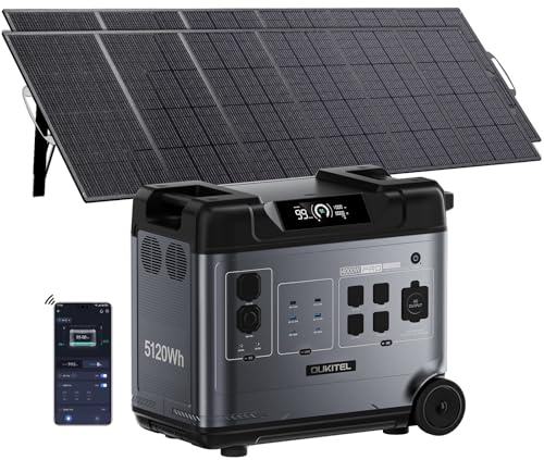 OUKITEL P5000 Pro Centrale Elettrica Portatile 4000W, 5120Wh LiFePO4 Batteria Generatore Solare con 2*500W Pannello, Stazione di Alimentazione Elettrico Generatori per Uso Domestico/Campeggio/Camper