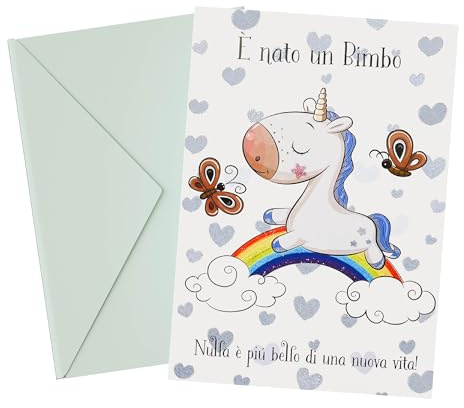 ICE TOYS biglietto nascita formato 17 x 12 cm Made in Italy con rilievo (Unicorno Blu)