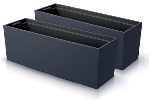 IMJ-Global - 2 Jardineras Exterior Grandes 77x23,5x24,6cm, Macetas Exterior Grandes 40 litros (Inserto de 27 litros) Jardinera Decorativas para Interior en Plástico Resistente a la Intemperie (Negro)