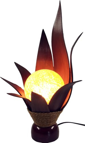 GURU SHOP Palmenblatt Tischlampe, Lotus Tischlampe, Bali, Modell Orania | Natürliche Lichtatmosphäre, warmes Licht, ideal zum Entspannen, einzigartiges Design, perfekt für jeden Raum.