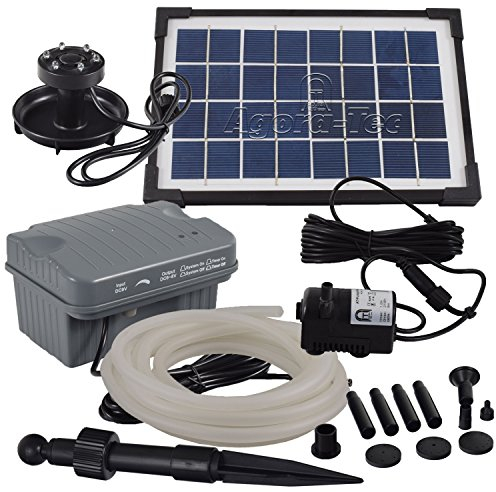 Agora-Tec® at-Solar Bachlaufpumpen - Set 3.5W-BLH mit Akku und 3- Fach LED Ring inklusive 5 Meter Bachlaufschlauch und LED Halterung, Hmax.: 210l/h Förderhöhe: 1,00 m bei Verwendung eines Schlauches