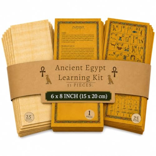 Egyptian Papyrus Blank Paper Set of 25 Sheets for Art Projects Scrapbooking Album Refill Scrolls and Teaching Ancient Hieroglyphic History 6x8 Inch (15x20 cm)