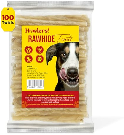 Howlers Natural Rawhide Twists Dog Treats, 13 cm, Pack of 100