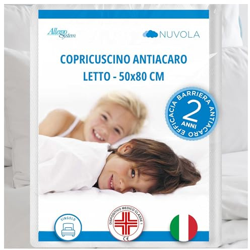 Allergosystem Federa Copricuscino Antiacaro Letto Singolo 50x80cm - Dispositivo Medico Antiacaro e Anallergico MADE IN ITALY - Linea Nuvola