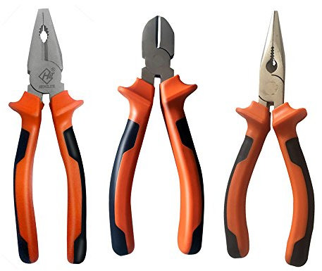 Nuzamas Zangen-Set, 200 mm, robust, mit weichen Griffen, Kombizange, Seitenschneider und Spitzzange, 3 Stück