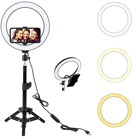 Luce ad Anello con Treppiedi, 25 cm Light Ring LED con 3 Modalità di Colore e 10 Livelli di Luminosità, Luce per Tik Tok YouTube Video, Fotografia, Selfie, Trucco, Streaming Live