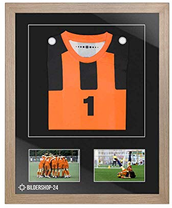 Bildershop-24 Bilderrahmen Trikotrahmen stabil RahmBig Eiche Natur 50 X 70 cm Rahmen für Trikots, Sport Shirts + Passepartout Schwarz