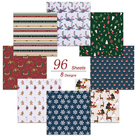 Paperkiddo 96 Packungen Origami Papier Bastelpapier Verschiedene Weihnachtsmuster Hochwertiges Papier für Kinder Kunsthandwerk 20cm * 20cm