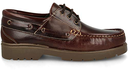 PAYMA - Zapatos Náuticos Timber de Piel Seahorse Engrasada. Hombre, Mujer, Niño. Hecho en ESPAÑA. 3-Ojales. Piso Goma Track Marrón. Color: Marrón Piso Goma Track. Talla EU 46