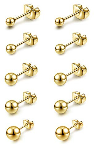AllerPierce Kugel Ohrstecker 10 Stücke Edelstahl Ohrstecker Set 3-8mm Studs Perlen Ohrringe Knorpel Ohr Piercing Unisex Punk Ohrschmuck Silber Gold Schwarz Rosegold