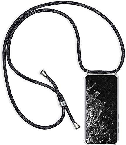 Handykette kompatibel mit Huawei P10 Lite Handyhülle Transparent Silikon Schutzhülle - Necklace Hülle mit Band Handy-Kette Case mit Necklace Schnur mit Kette zum Umhängen,Schwarz