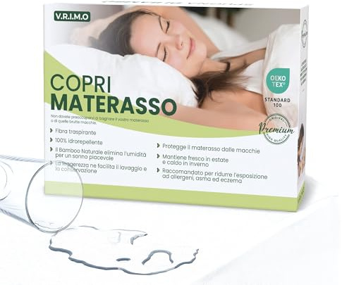 Coprimaterasso Matrimoniale Impermeabile 160 X 190 - Tessuto Spugna Di Bambù Naturale Super Morbido - Angoli Super Elastici Fino a 30 cm - Rinfrescante, Traspirante,Silenzioso, Antiacaro, Anallergico