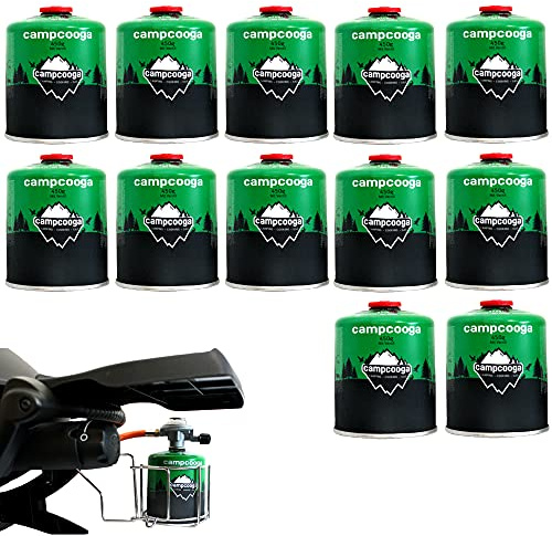 campcooga 450g Gaskartusche mit Gewinde Schraubkartusche mit Ventil EN417 für Gasgrill Tischgrill Gaskocher Campingkocher (12x 450g Gaskartusche)