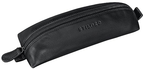 STILORD Willem Stiftetasche Leder für Herren Damen Lederetui Vintage Etui Stifte rund Faulenzer Mäppchen Schlamper Brillenetui Farbe:Kara - Cognac