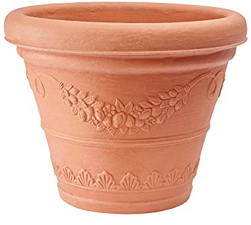 Garden Italia Vasi Vaso per piante tondo Campana con festoni ICFB Diam.30 cm alt.24 Made in Italy in resina colore impruneta - Resiste al gelo - Antiurto Leggero