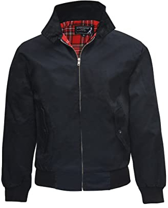 Spirit of England Black Classic Harrington Style Jacket Knightsbridge Tartan Lined (Medium)