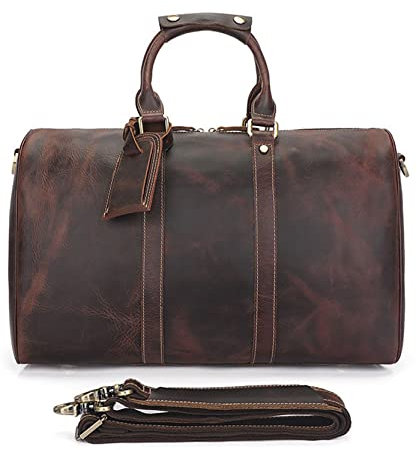 Klassische Sporttasche für Männer Frauen, Herren Reise Duffle Retro Echtes Leder Holdall Satchel Taschen Tasche Weekender Overacht Tasche Gepäck Schulter Crossbody Handtasche Fitness Wochenendtasche G