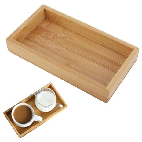 Serviertablett aus Bambus, Rechteckig Holz Griff Tablett Holztablett Bambus-Tablets für Frühstück Tee Couchtisch Dekoratives Butler-Ottoman-Tablett 19 x 10 cm