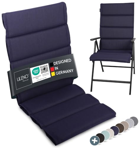 LILENO HOME Gartenstuhl Auflagen als [1er Set - Hochlehner] in Dunkelblau | bequeme Liegen als Sitzauflagen für Gartenmöbel - Stuhlkissen für Gartenstühle und Klappstühle