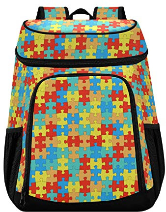 Bunte Puzzleteile Kühlrucksack Isolierte Lunchtasche Große Kapazität Rucksack für Damen Herren Camping Wandern Strand Picknick Arbeit Uni Büro