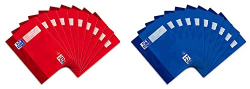 Oxford Schulheft A4, kariert, mit weißem Rand, 32 Blatt, rot, 10 Stück & Schulheft A4, liniert, mit Doppelrand, 32 Blatt, blau, 10 Stück