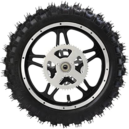 Neumático de Llanta de Rueda Trasera, Fydun 2,5‑10 Pulgadas Goma Metálica Llanta Trasera con Rueda Dentada de Disco Cojinete Llanta Neumático para Mini Pit Bike