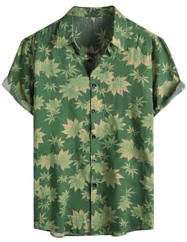 Voqeen Camisas Hawaianas para Hombre, Camisa de Algodón de Manga Corta con Botón Camisetas Informales de Verano con Flores Florales de Aloha para Vacaciones en La Playa Corte Regular
