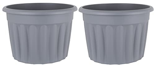 M1SS (Set of 2-60cm Planter Round Upcycled Grey Plastic Planter Flower Pot Huge Size Perfect For Garden Decoration, Patios, Indoor, Outdoor Home