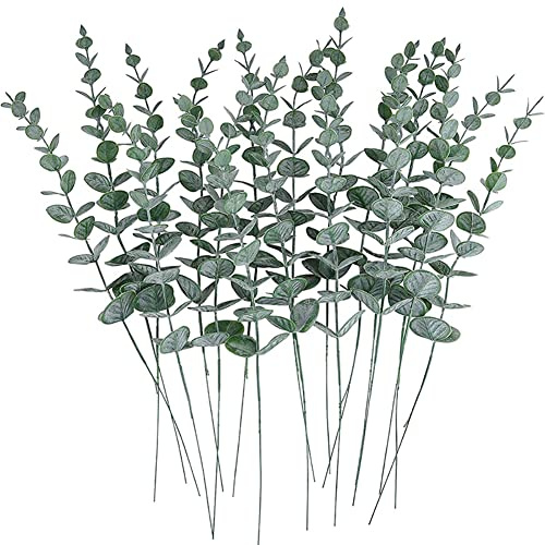 20 Stück Künstliche Eukalyptus Zweige,40CM Eukalyptus Pflanze Blumendeko Künstliche Pflanzen Trockenblumen Deko,Eukalyptus Blätter Deko Silberdollar für Hochzeit Party Zuhause Tisch Blumen Vasen