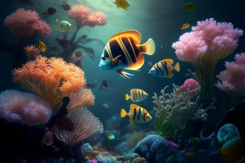 adrium Acryl-Bild 60 x 40 cm: Buntes Korallenriff und Fische. Saubere Unterwasserweltszene. (Erstellt mit generativer KI-Technologie) (196708414)