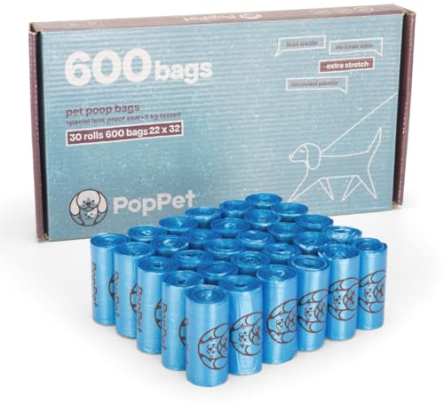 Poppet, Sacchetti Igienici Extra Stretch per Escrementi Cani, Resistenti, Facili da Aprire e a Prova di Perdite, in Materiale Riciclato, per Tutti i Dispenser (Normali, 600 Sacchetti)