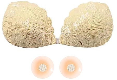 Sujetador de Encaje Invisible sin Espalda Sujetadores Adhesivo Push Up Sujetador Silicona sin Tirantes Reutilizable 2 Piezas de Cubiertas para Pecho Grande Vestido Traje de Baño