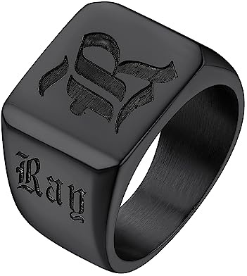 Supcare Herren Ring personalisierter Ring mit Namen/Foto/Text/Geburtsstein Edelstahl Damen Siegelring Bandring Gravur Memorial Fingerring Modeschmuck Accessoire für Männer Vater