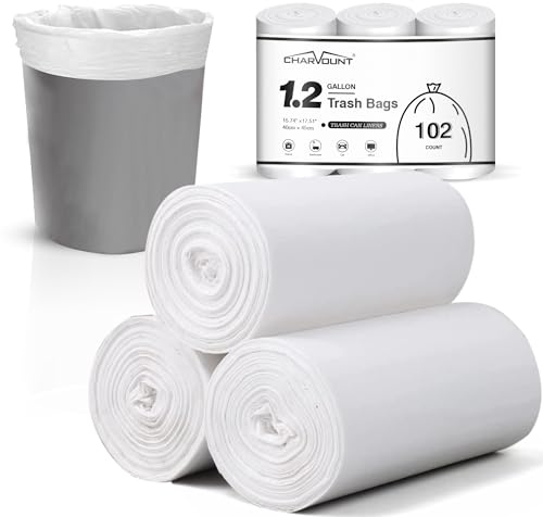 Charmount Kleine Müllbeutel, Müllsäcke, Mülltüten, 1,2 Gallonen, 102 Stück, für Badezimmer-Mülleimer, passend für 4,5–5 Liter, transparent