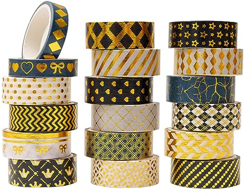 KAVI' S 18 Rollen Schwarzes Gold Washi Tape Set Klebeband Papier Dekorativ Weinlese Masking Tape Klebeband Bunt für Scrapbooking Handwerk Handwerk