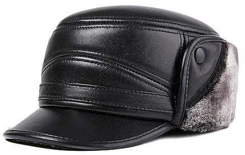 Winterhut Herren Leder Trappermütze Wintermütze mit Ohrenklappen Fliegermütze Winddicht Pilotenmütze Flieger Mütze Ohrenschützer Warm Skimütze
