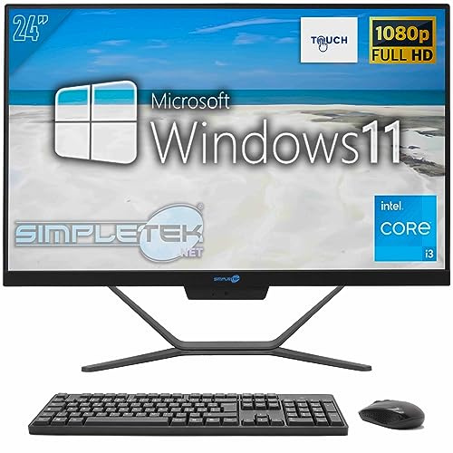 SIMPLETEK - All-in-One-PC Windows 11 Touch Core i3 8GB RAM SSD 240GB | Computer Webcam 2K integriert AiO Touchscreen Bildschirm 1
