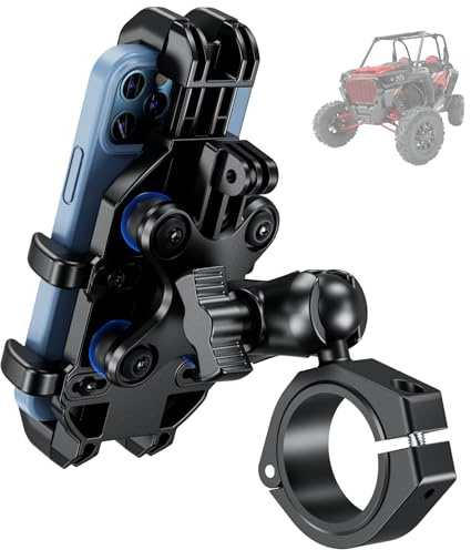 BRCOVAN UTV Handyhalterung mit Vibrationsdämpfer | Verstellbar UTV Handyhalter, Anti-Shake, für 1,5''/1,65''/1,75''/1,85''/2'' Überrollkäfigstange, für 5,4''-7,2'' Smartphone