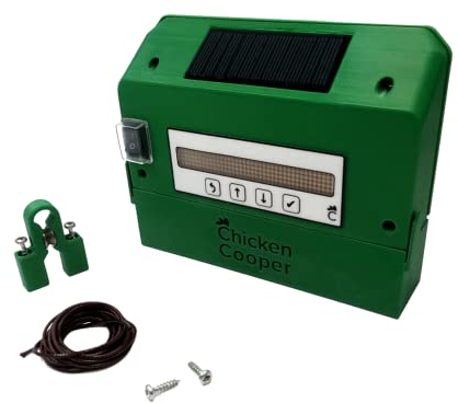 Chicken Cooper Solar Türöffner 5kg für Hühner, automatische Uhrzeitermittlung und Jahreszeitanpassung, Speicher Doppelrolle, für Ihre Hühnerklappe nachrüstbar (Grün, + Rückseitig Integriertes Licht)