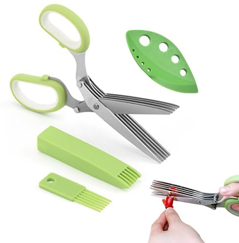 Zankie Forbici per Erbe aromatiche - 4 Confezioni di Forbici per Erbe aromatiche - Pelapatate da Cucina Forbici per Erbe aromatiche a 5 Lame in Acciaio Inox per bietole, Cavolo Cappuccio, prezzemolo