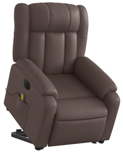 vidaXL Massagesessel, Elektrisch Verstellbar Sessel mit Aufstehhilfe, Fernsehsessel Relaxsessel mit Liegefunktion, Liegesessel Aufstehsessel Polstersessel, Braun Kunstleder